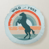 飼育ブルーホースレトロレインボーワイルドフリー ラウンドクッション (正面)