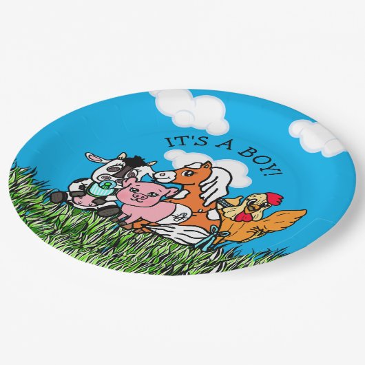 飼育動物の赤ん坊が男の子をシャワー ペーパープレート (アングル)