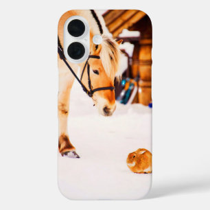 飼育動物の馬とウサギ iPhone 16ケース