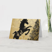 飼育馬とクリスマスツリーヴィンテージ休日 カード (正面)