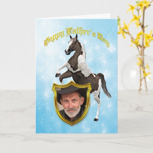 飼育馬を持つ父の日のカード カード (黄色い花)