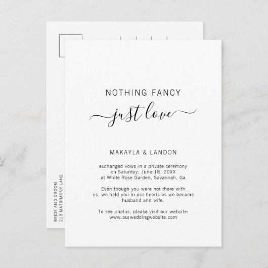 飾らない愛が素敵なシンプルなウェディングエロープメント 案内ポストカード (正面/裏面)