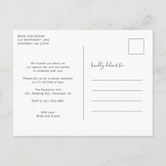 飾らない愛が素敵なシンプルなウェディングエロープメント 案内ポストカード (裏面)