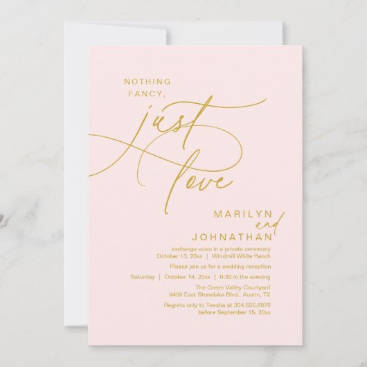 飾らない愛を込めたロマンティックな結婚式のディナー 招待状 (正面)