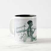 飾られたアイボリー象のきば、fを運んでいる先住民 ツートーンマグカップ (正面左)