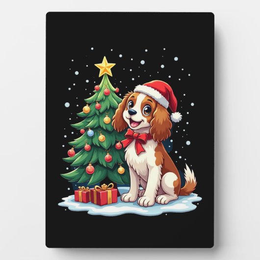 飾られたクリスマスの装飾付きの面白い犬の衣装 フォトプラーク (正面)