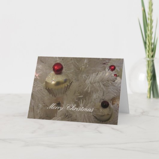 飾られたホワイトクリスマスの木 シーズンカード (正面)