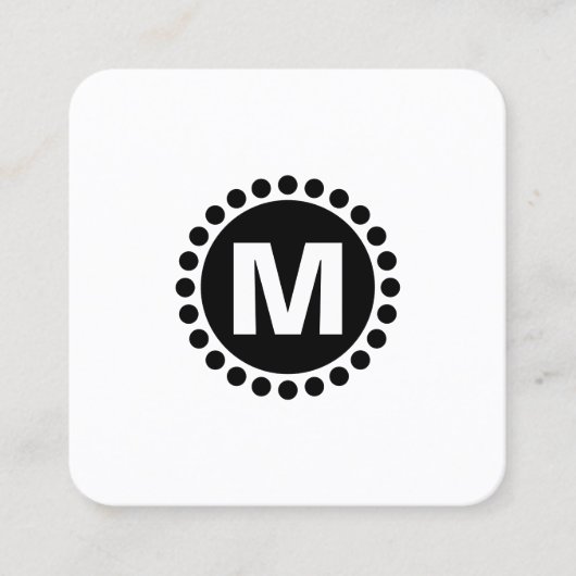 飾られた円の点のモノグラム-黒 スクエア名刺 (正面)