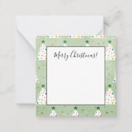 飾られた白いクリスマスツリー 緑の星とオーナメント ノートカード