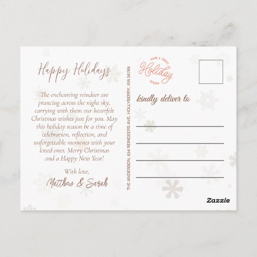 飾りお洒落付きトナカイの水色クリスマス ポストカード (裏面)