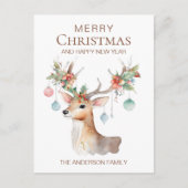 飾りお洒落付きトナカイの水色クリスマス ポストカード (正面)