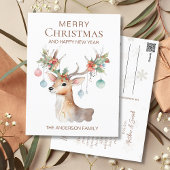 飾りお洒落付きトナカイの水色クリスマス ポストカード