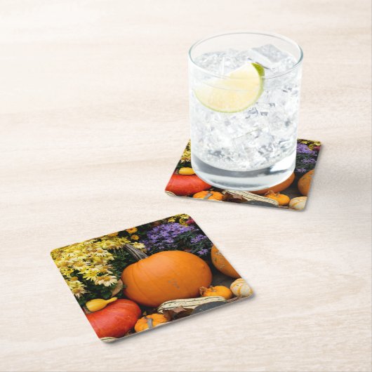 飾りカラフル秋のカボチャ スクエアペーパーコースター (インサイチュ)