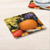 飾りカラフル秋のカボチャ スクエアペーパーコースター (アングル)