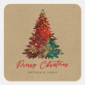飾りクリスマスツリーメリークリスマス スクエアシール (正面)