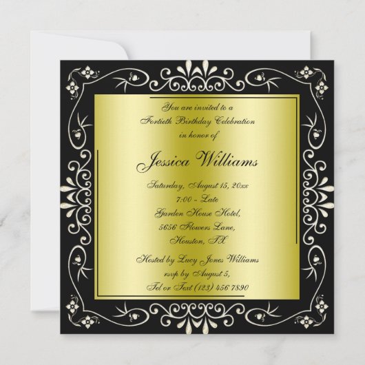 飾りスワーズ40歳の誕生日 招待状 (裏面)