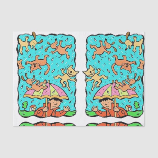 飾りティッシュペーパーの雨の猫と犬 薄葉紙 (正面)