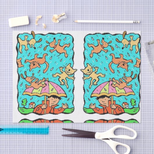 飾りティッシュペーパーの雨の猫と犬 薄葉紙 (クラフト)