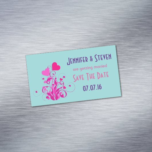 飾りピンクのハート日付を保存 マグネット名刺 (インサイチュ)