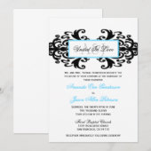 飾りモノグラムのダマスク結婚招待状 招待状 (正面/裏面)