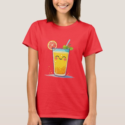 飾り付きのオレンジジュースのコップが可愛いグラス Tシャツ (正面)