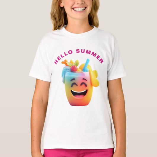 飾り付きのジュースのコップが可愛いグラス Tシャツ (正面)