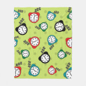 飾り付き目覚まし時計パターングリーンフリースブランケット フリースブランケット (正面)