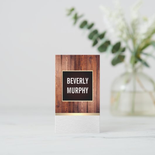 飾り付き素朴木材縁ど/金ゴールドトリム 名刺 (スタンド正面)