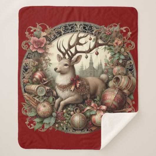 飾り付き鹿 シェルパブランケット (正面)