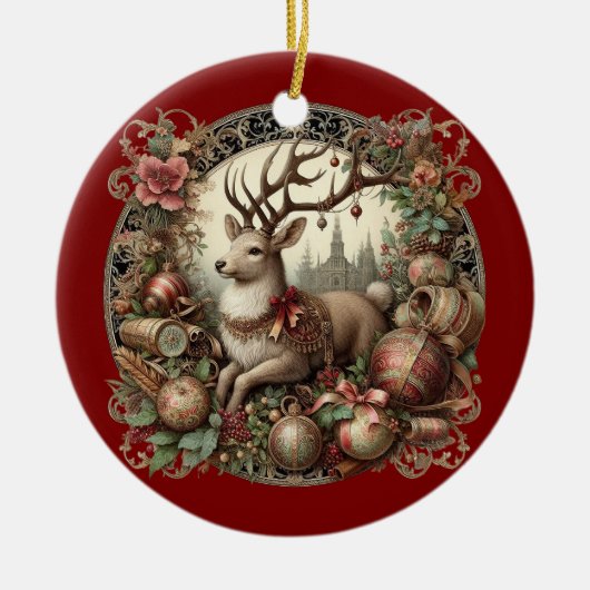 飾り付き鹿 セラミックオーナメント (正面)