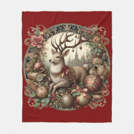 飾り付き鹿 フリースブランケット