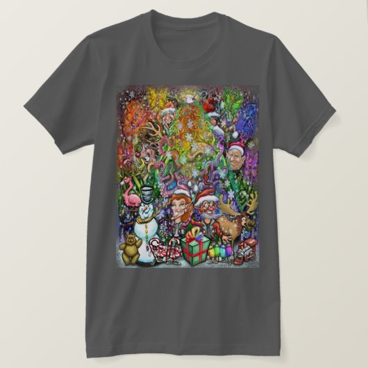 飾り付けられたクリスマスツリー Tシャツ (デザイン正面)