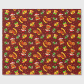 飾り付けクリスマステディベアとロッキングウマ ラッピングペーパー (フラット)