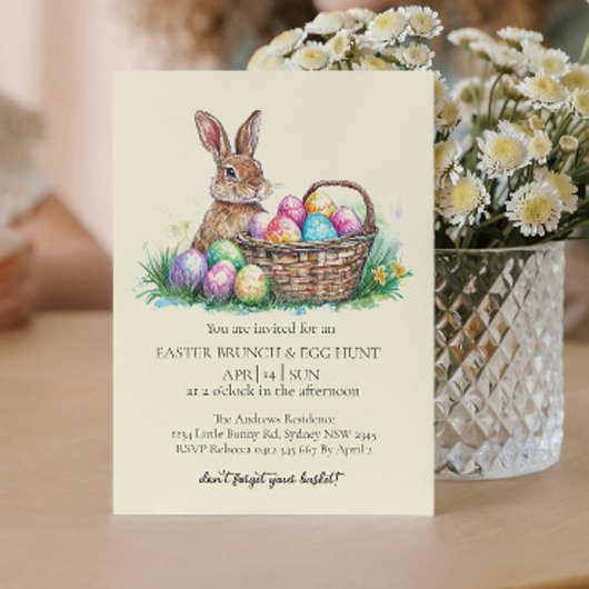 飾り卵と卵を入れたかご狩り 招待状