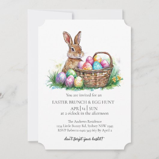 飾り卵と卵を入れたかご狩り 招待状 (正面)