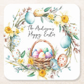 飾り卵と卵バスケットIフローライースター スクエアペーパーコースター (正面)