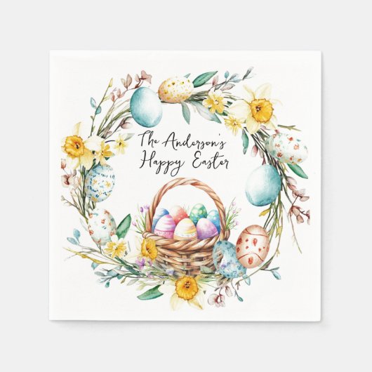 飾り卵と卵バスケットIフローライースター スタンダードカクテルナプキン (正面)