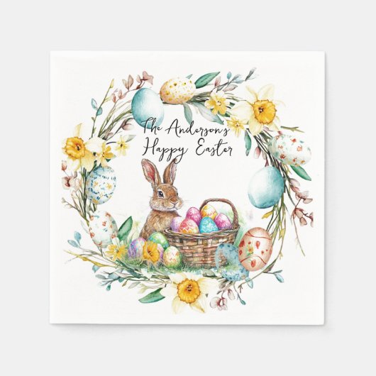 飾り卵のバニーIフローライースター スタンダードカクテルナプキン (正面)