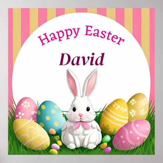 飾り卵を使ったかわいいイースターバニー ポスター (正面)