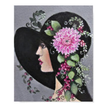 飾り帽子をかぶった女性