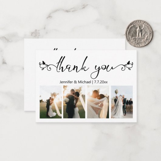 飾り感謝してい台本4枚の写真結婚。 ノートカード (正面/裏面インサイチュ)