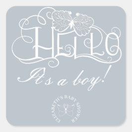 飾り文字こんにちは少年の青 スクエアシール