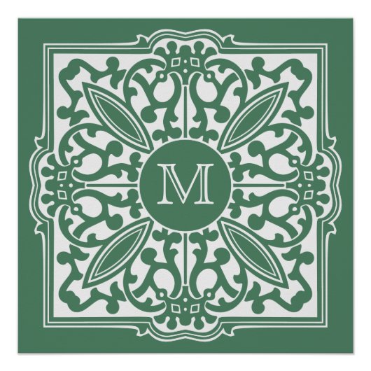 飾り枠のモノグラムカスタムポスター ポスター (正面)