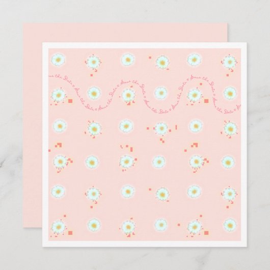 飾り枠付きデイジーのSave the Dateテンプレート 招待状 (正面/裏面)