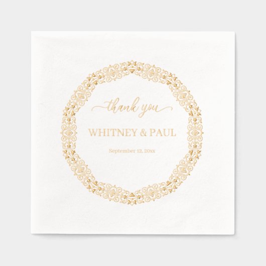 飾り枠 | ありがとう、フォイル結婚の名前 箔ナプキン (正面)