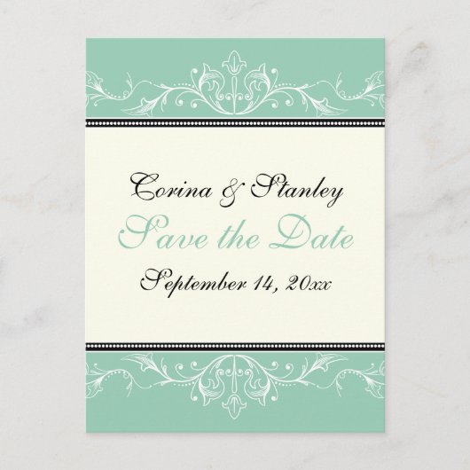 飾り玉、アイボリー結婚式の日付を保存 案内ポストカード (正面)