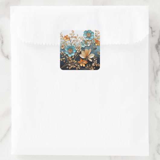 飾り磁器のような花模様 スクエアシール (バッグ)