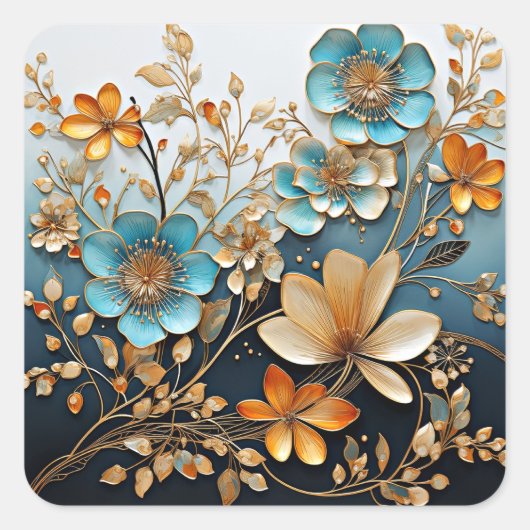 飾り磁器のような花模様 スクエアシール (正面)