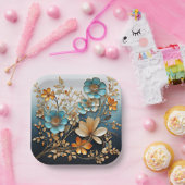 飾り磁器のような花模様 ペーパープレート (パーティー)