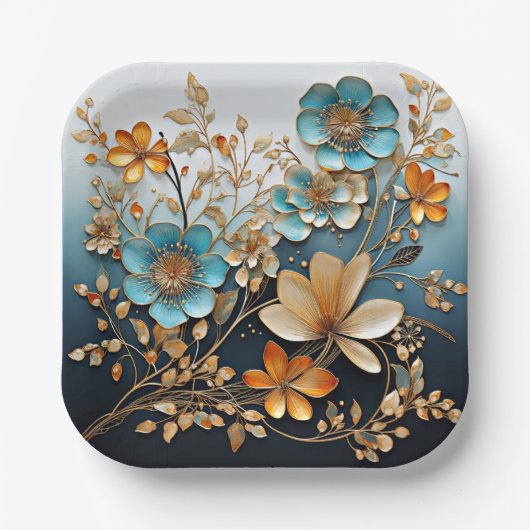 飾り磁器のような花模様 ペーパープレート (正面)
